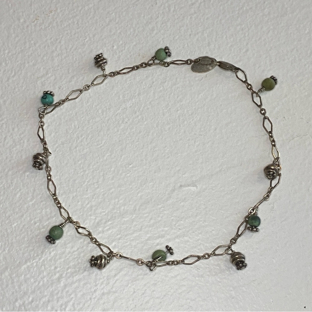 Silver Tone Bracelet /Anklet with Green Beads